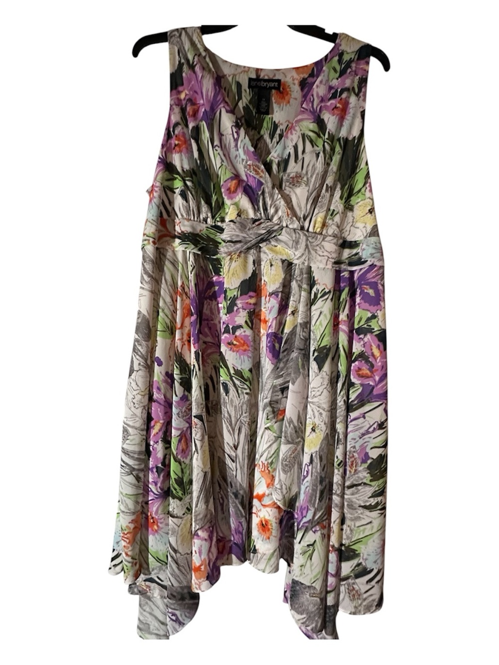 Lane Bryant Floral Asymmetrical Summer Dress in Purple, Green & Cream